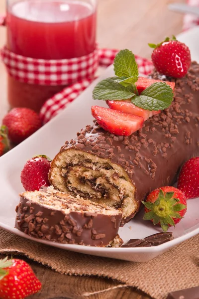 Chocolate Roll Strawberries — Stock Photo, Image