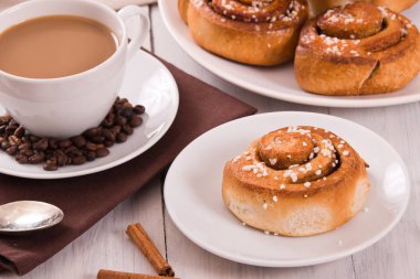 Tarçın baharat beyaz tabak üzerinde rulo.. 