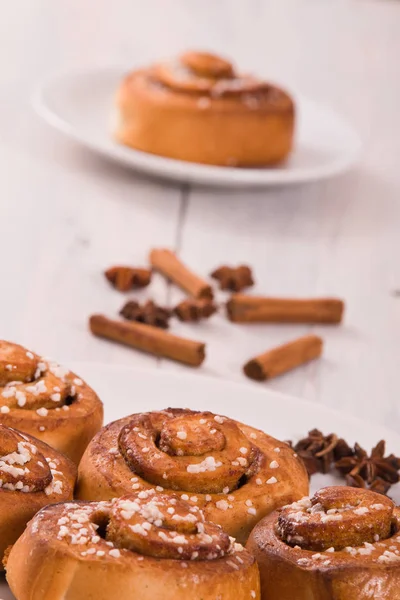 Cinnamon Rolls White Dish — Stock Photo, Image