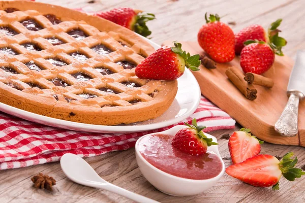 Strawberry Tart White Dish — Stock Photo, Image