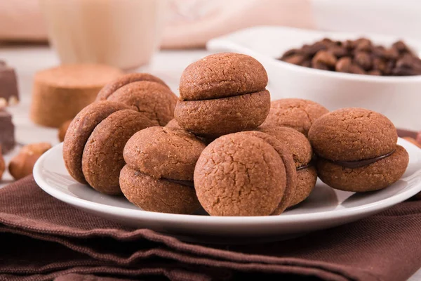 Sanduíches Pão Avelã Recheadas Com Creme Chocolate — Fotografia de Stock