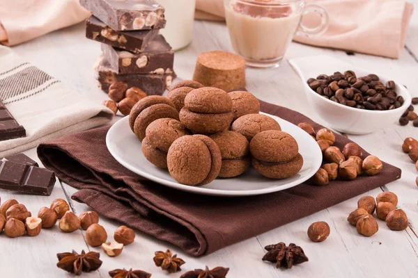 Sanduíches Pão Avelã Recheadas Com Creme Chocolate — Fotografia de Stock