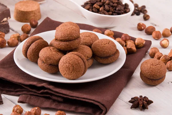 Sanduíches Pão Avelã Recheadas Com Creme Chocolate — Fotografia de Stock