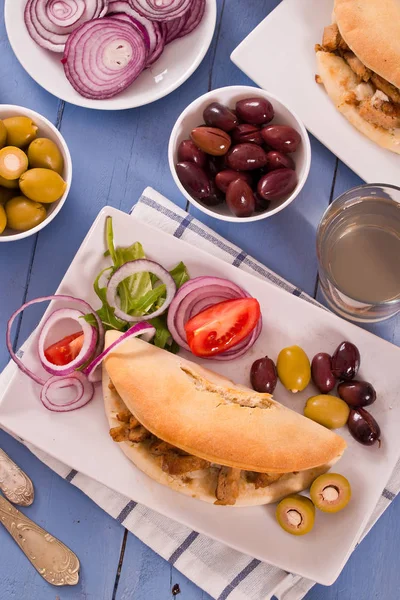 Griekse Pita Brood Witte Schotel — Stockfoto