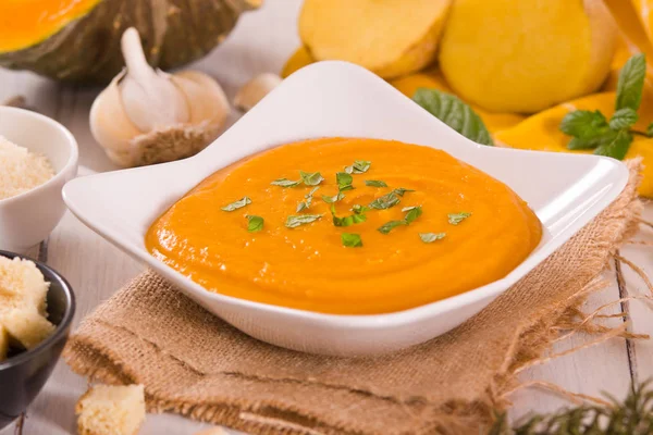 Pumpkin Cream Soup White Dish — Stock Photo, Image