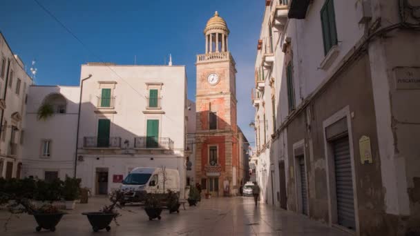 Hodinová Věž Noci Bari Puglia Itálie Časová Prodleva — Stock video