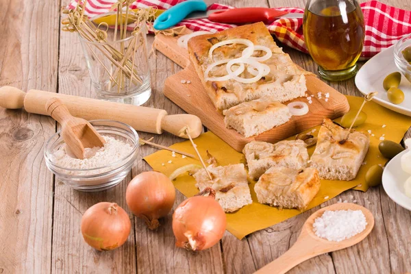 Genoese Focaccia Flatbread Cutting Board — Stock Photo, Image