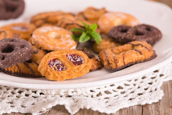 Shortcrust Pastry Biscuits Mint White Dish — Stock Photo, Image