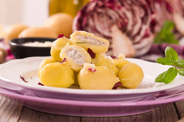Potato Gnocchi Stuffed Radicchio Ricotta Royalty Free Stock Images