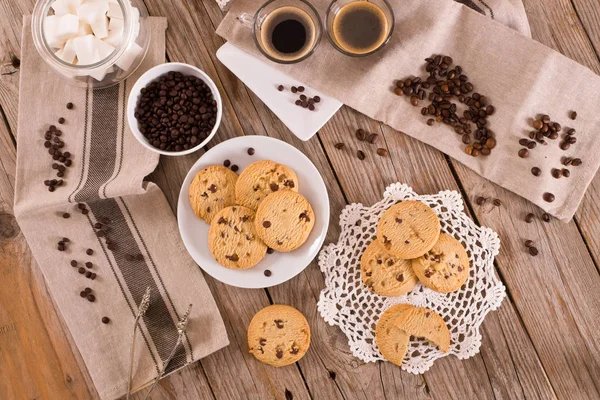 Chocolate Chip Cookies Mint Wooden Table — Stock Photo, Image