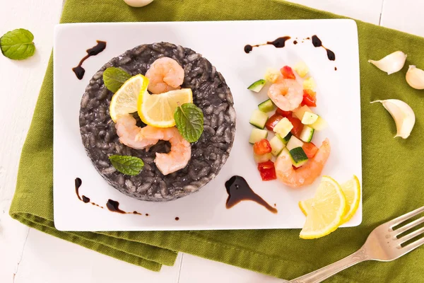 Squid Ink Risotto White Dish — Stock Photo, Image