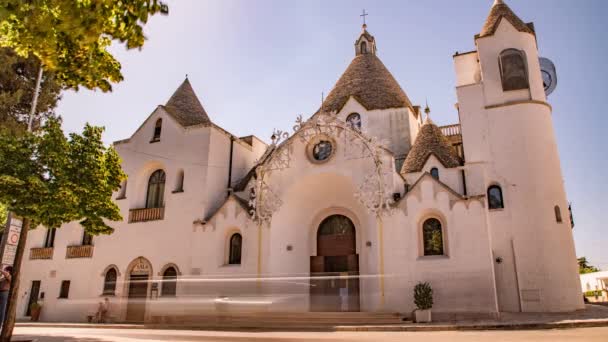 Iglesia Trullo San Antonio Alberobello Puglia Italia Período Tiempo — Vídeos de Stock