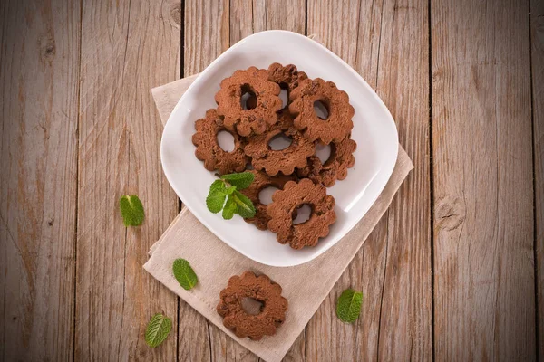 Teatime Con Biscotti Cioccolato Piatto Bianco — Foto Stock