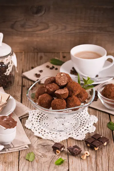 Trufas Chocolate Com Wafer Mesa Madeira — Fotografia de Stock