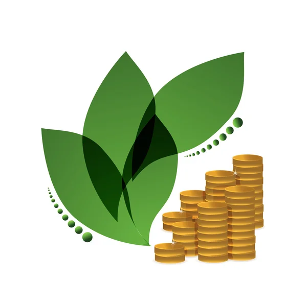 Green leaves and gold coins illustration design — Stock Photo, Image