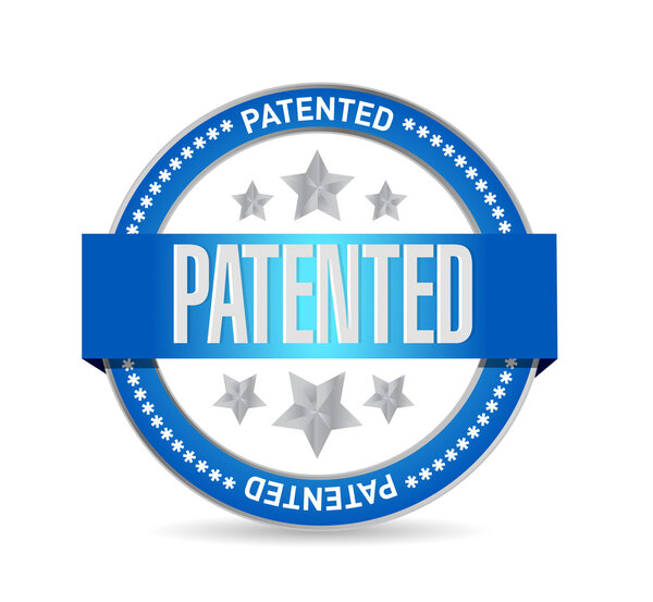 patented blue stamp seal illustration