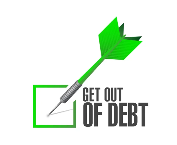 Sortir du concept de signe de fléchette de chèque de dette — Photo