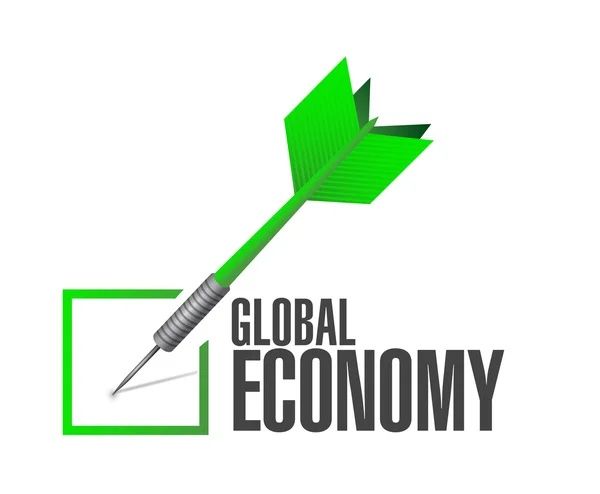 Globalna gospodarka Sprawdź dart znak koncepcja — Zdjęcie stockowe
