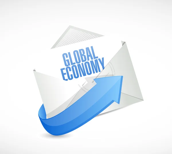 Wereldeconomie mail teken concept — Stockfoto