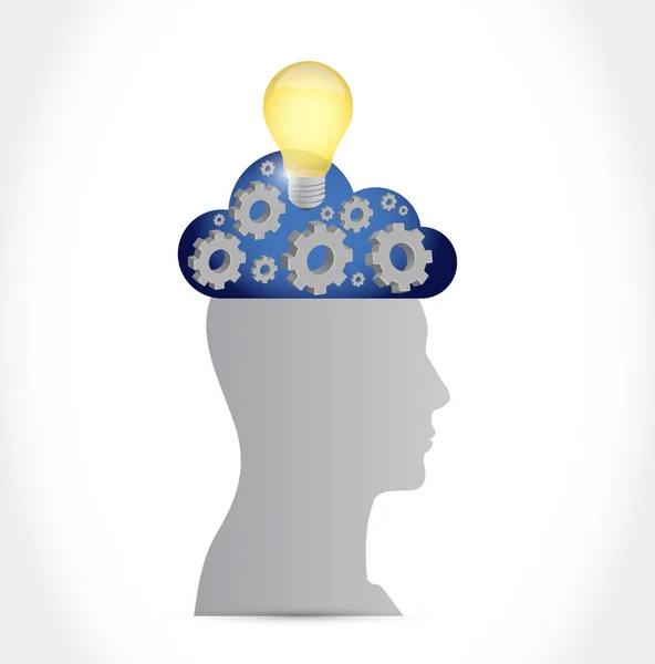 Thinking brain, cloud and lightbulb icon — Stock Photo, Image