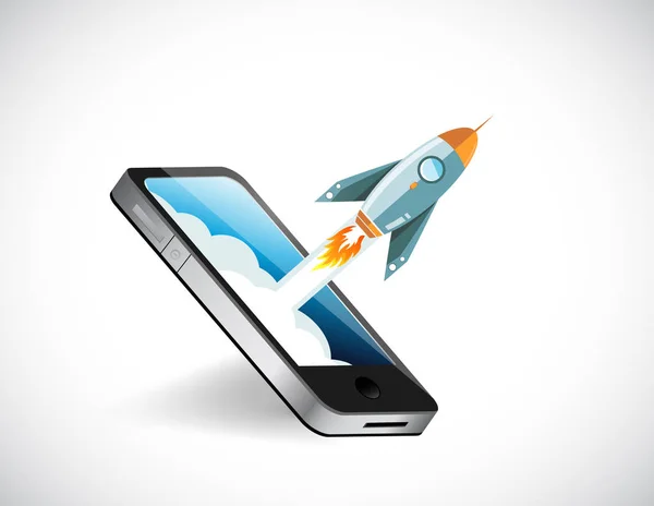 Phone screen and rocket illustration — Stock Photo, Image