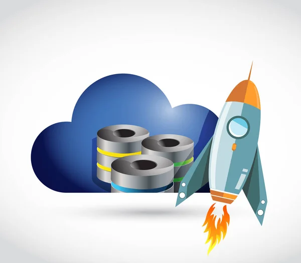 Cloud server a rakety. ilustrace design — Stock fotografie