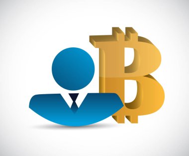 Bitcoin para birimi simgesi ve işadamı