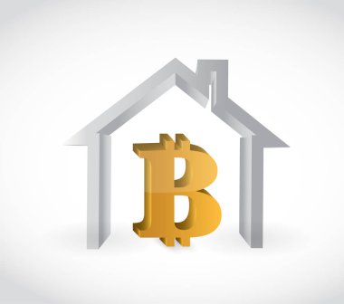 Bitcoin para birimi simgesi ve ev
