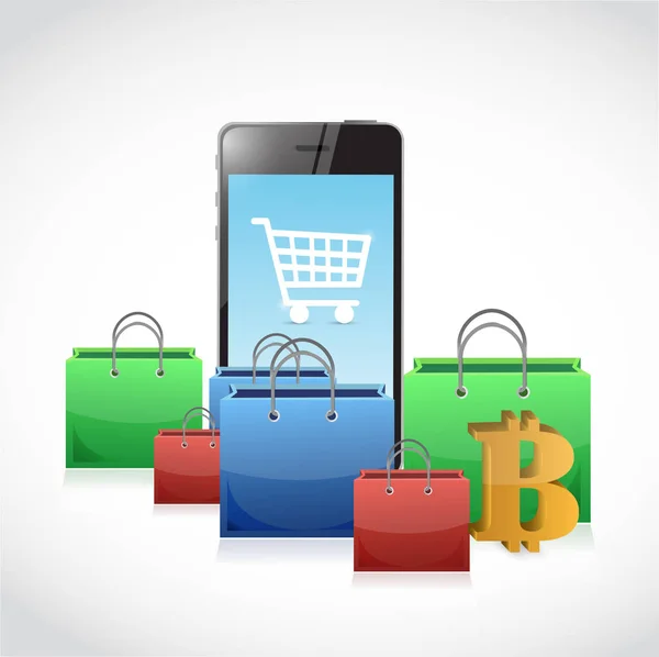 Bitcoin e telefono cellulare concetto di shopping — Foto Stock