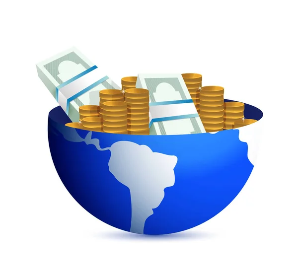 Globe with cash money inside. global profits — Stock Photo, Image