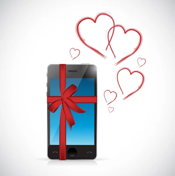 Telefono amore regalo con cuori e nastri . — Foto Stock