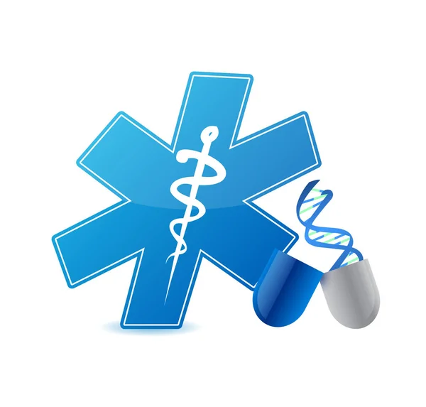 Simbolo medico, adn e pillole. illustrazione — Foto Stock