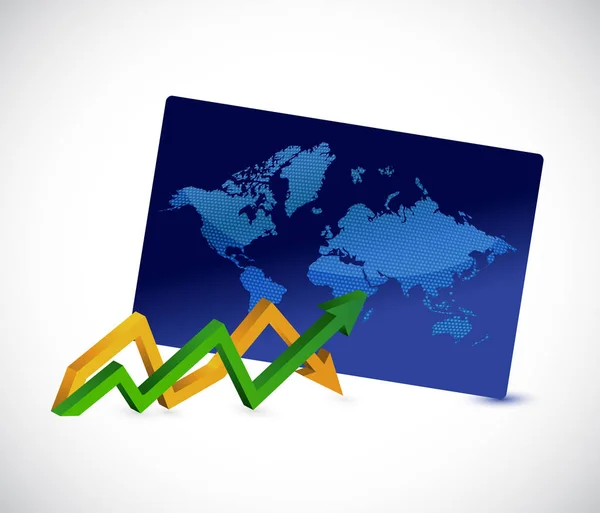 Karta över världen upp och ner business pilen diagrammet — Stockfoto