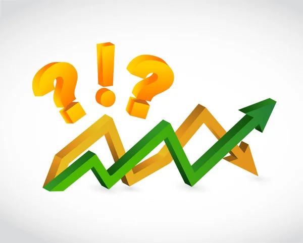 Questions and exclamation up and down arrow chart — Stock Photo, Image