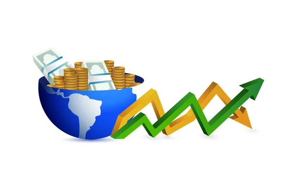 Dinero globo arriba y abajo gráfico de flecha de negocio —  Fotos de Stock