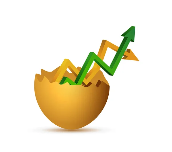 Na białym tle wykresu strzałka złamane jaj — Zdjęcie stockowe