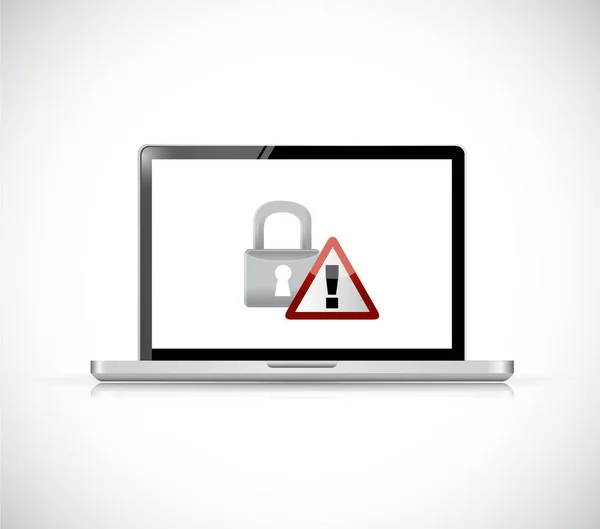 Laptop computer lock and warning sign. Concept — Stock Photo, Image