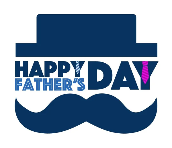 Feliz padre día bigote y sombrero signo aislado — Vector de stock