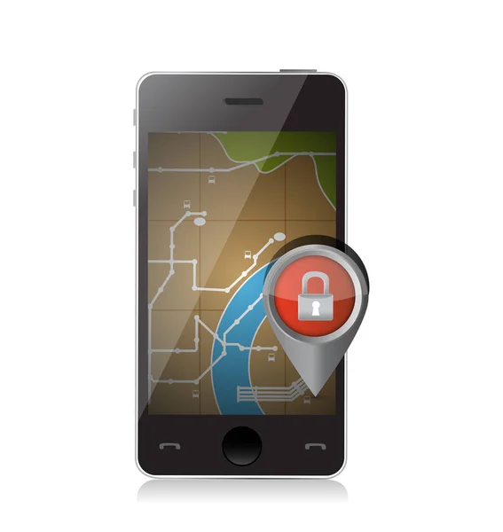 Lock locatie op een mobiele gps-app — Stockfoto