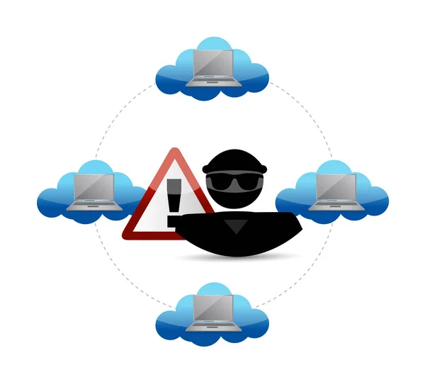Advertencia de seguridad. Acceso del hacker a la computación en nube — Foto de Stock