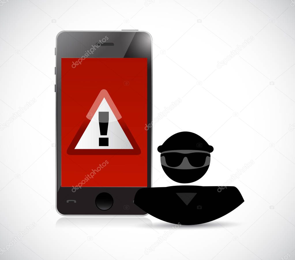 Security warning. Hacker and smart phones