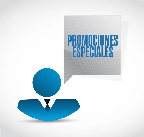 Promoções especiais no conceito de sinal de empresário espanhol — Fotografia de Stock