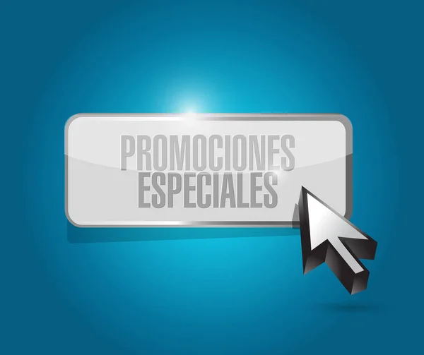 Special promotions in Spanish button sign — Stock Photo, Image