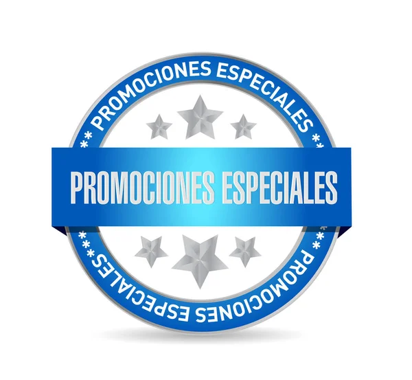 Speciale aanbiedingen in het Spaans zegel teken concept — Stockfoto