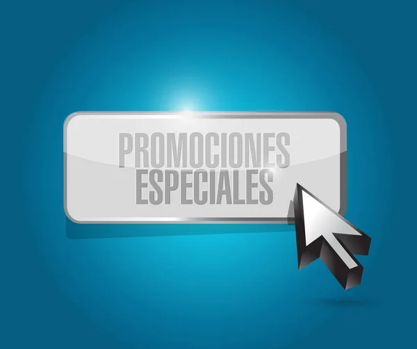 Promoções especiais em espanhol botão sinal — Fotografia de Stock