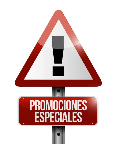 Promoções especiais em espanhol conceito sinal de advertência — Fotografia de Stock