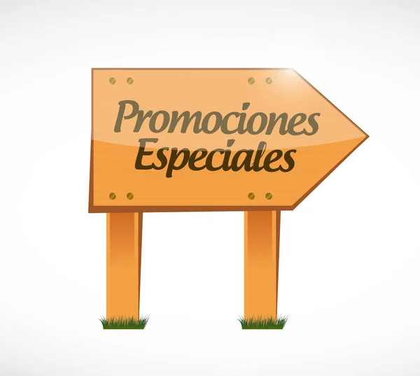 Promozioni speciali in spagnolo segno di legno concetto — Foto Stock