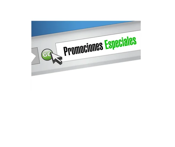 Promoções especiais em espanhol website sign concept — Fotografia de Stock