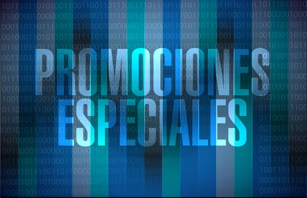 Promoções especiais em espanhol conceito de sinal binário — Fotografia de Stock