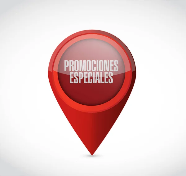 Promoções especiais em espanhol conceito de sinal localizador — Fotografia de Stock